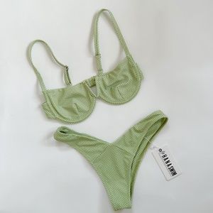 Lahana Swim — Viola Top + Jean Bottoms in Green Polka Dot ✨